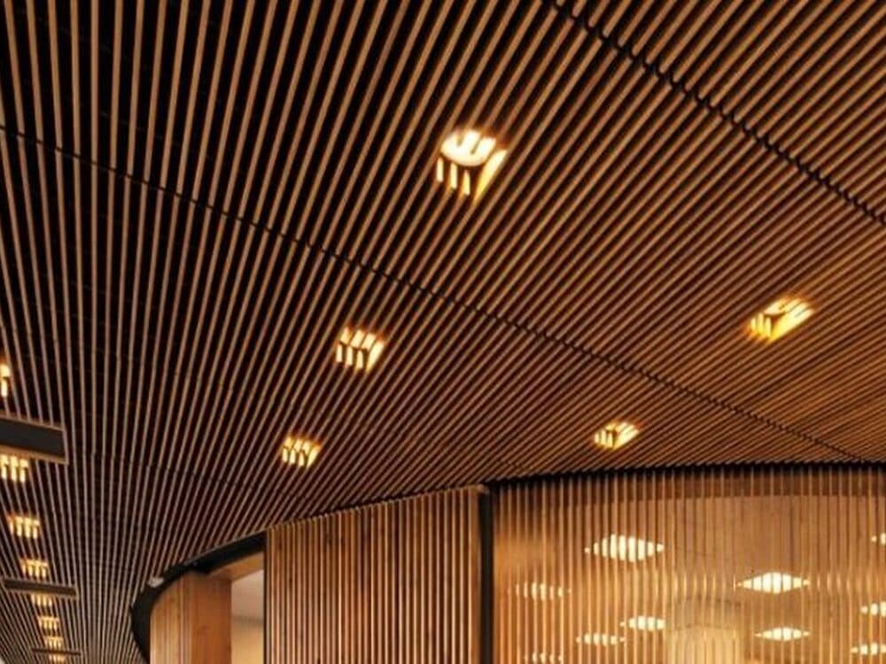 Linear metal plank ceiling