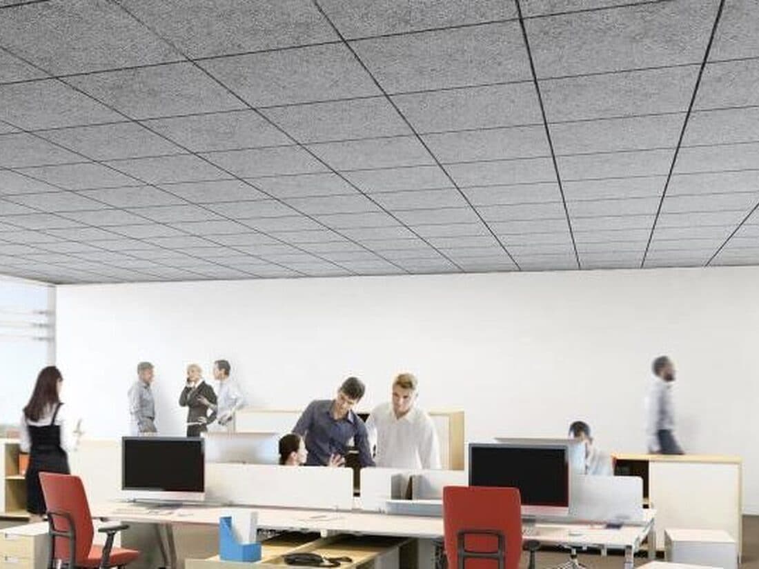 Open trading floor with acoustic ceiling